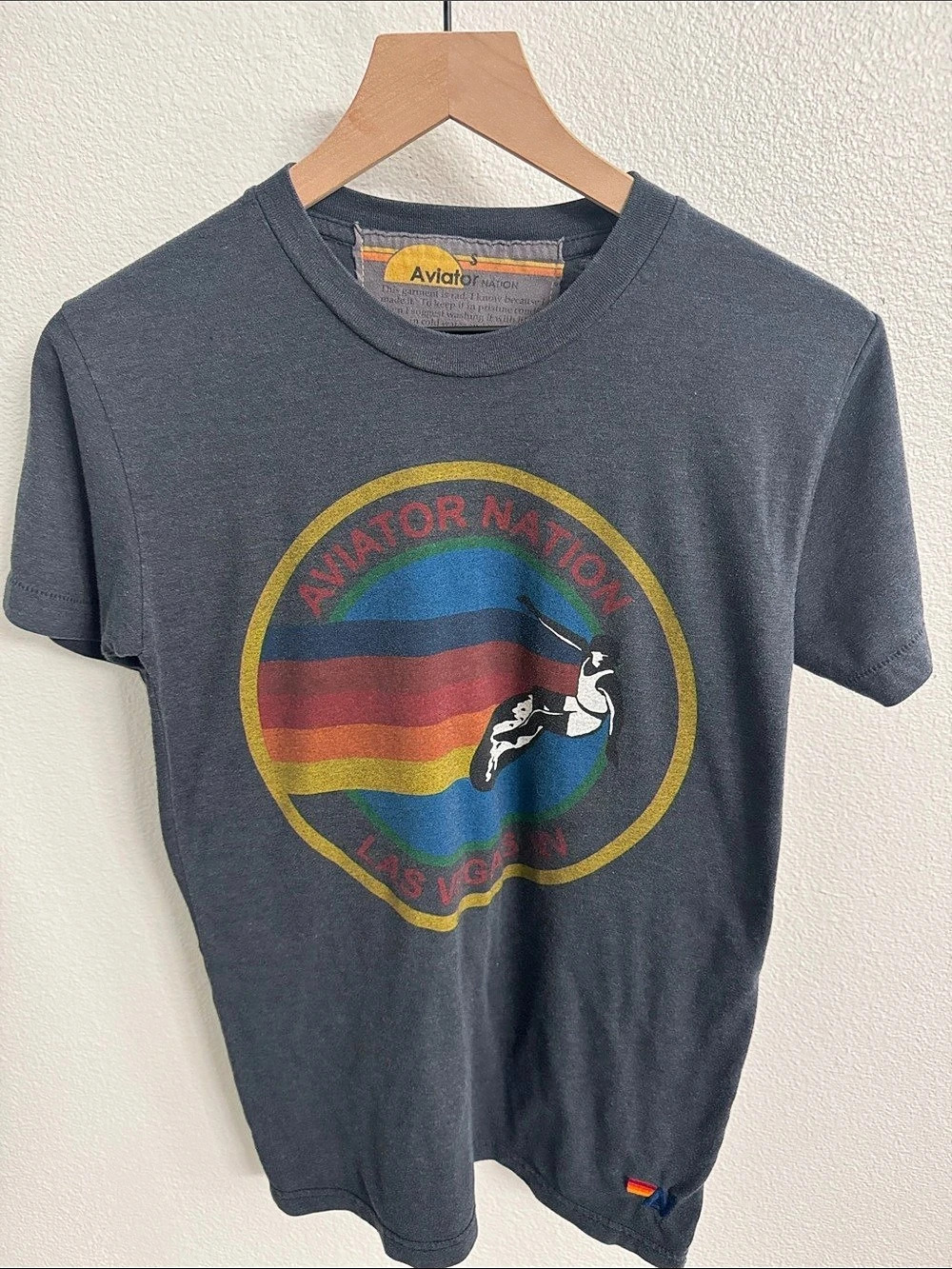 Aviator Nation Las Vegas Surfer Vintage T-Shirt Graphic Tee in Gray Adult Small